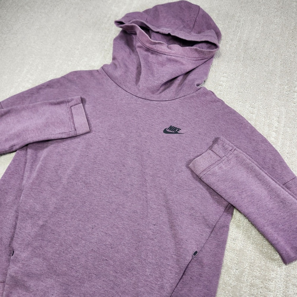 Nike Tech‎ Fleece Hoodie Women Small Purple Ninja Hood Mock Athleisure